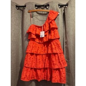 NWT Women's Lauren Conrad Red One-Shoulder Ruffle Dress